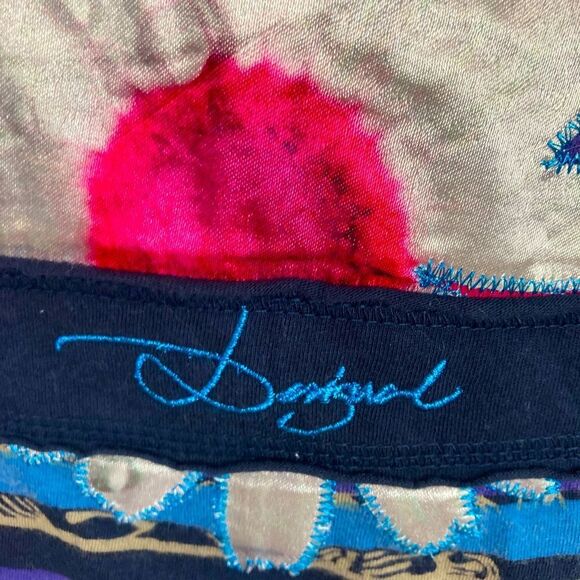 Desigual Navy and Mixed Patterned Long Sleeve Top includes velvet bling daisy - Picture 3 of 13